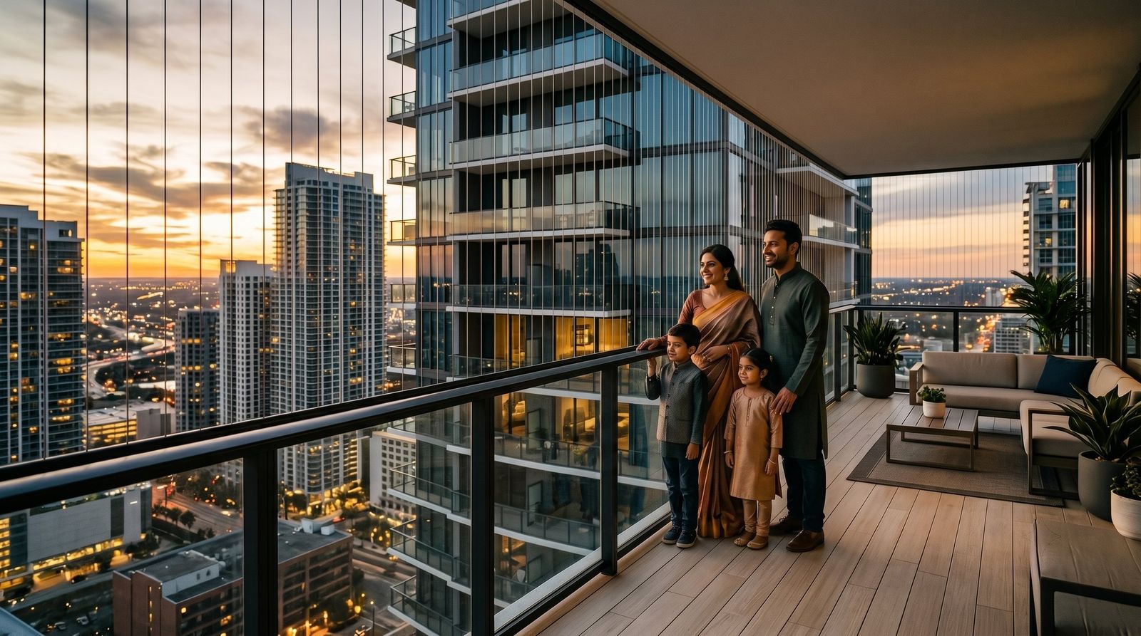Premium invisible grill installation on a luxury balcony with city view